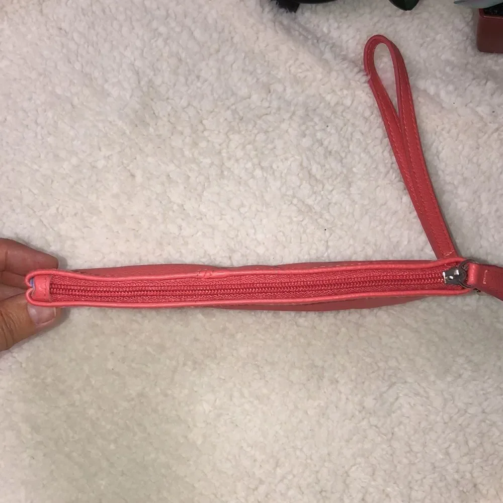 Miche Faux Leather Coral Pleated Front Detail Wristlet Wallet Make up Bag